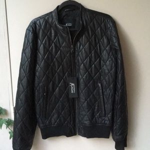 GUESS Leather Jacket NWT Lined diamond pattern Med